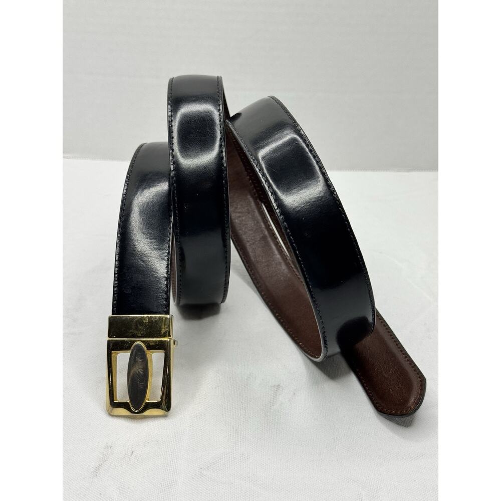 Vintage Men's Size 44 Leather Belt Reversible Black Brown Gold Buckle
